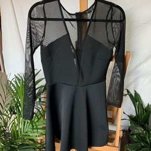Topshop Black Mesh Insert Skater Dress